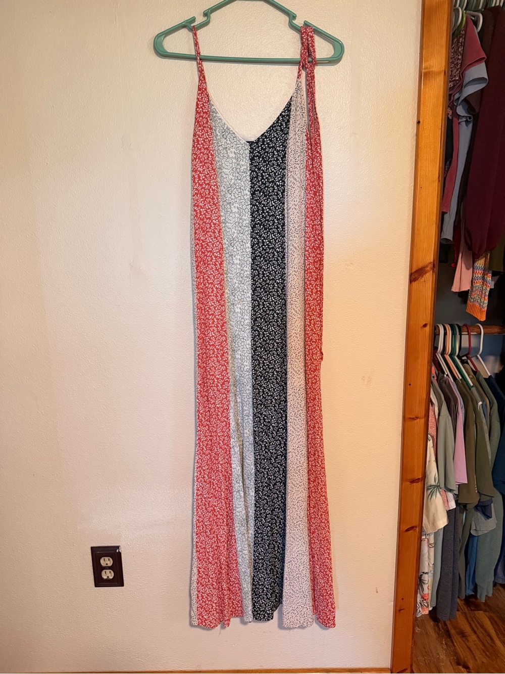 Skies Are Blue Red, White & Black Striped Floral Maxi Dress